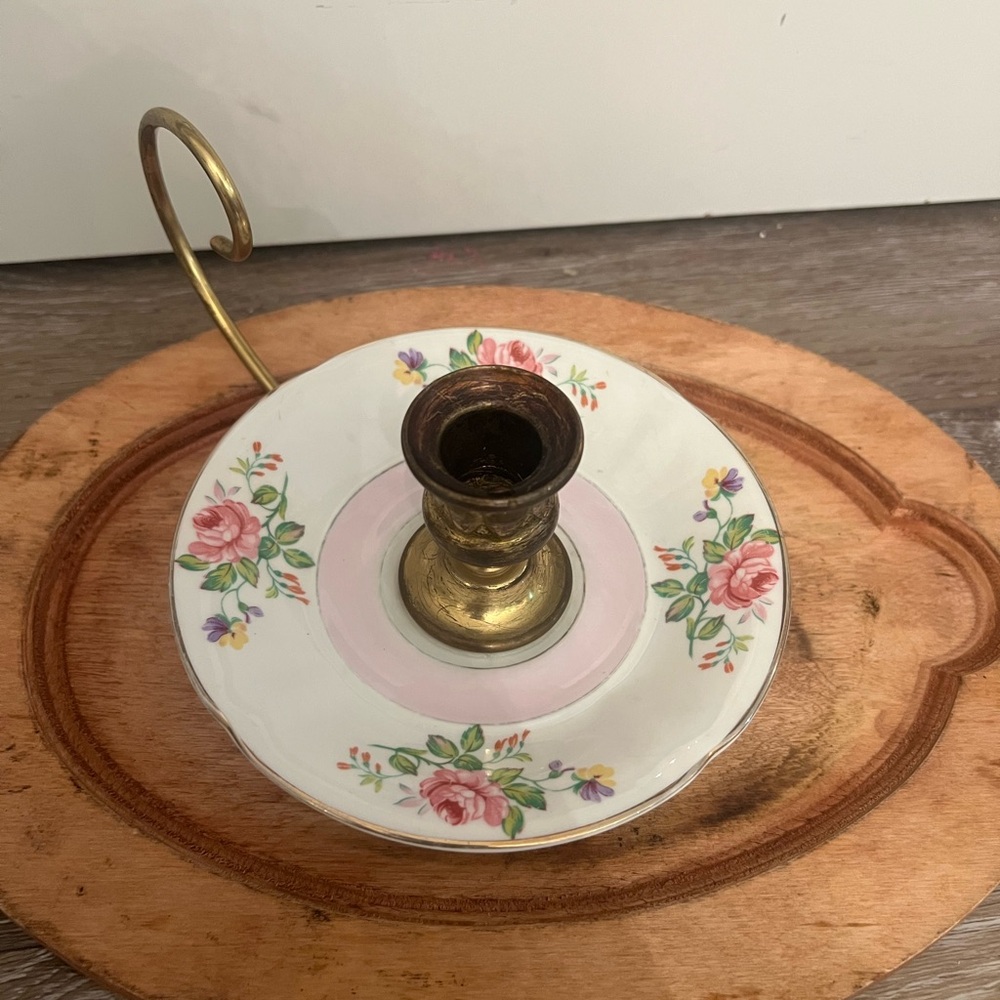 Vintage Floral Brass Candle Holder